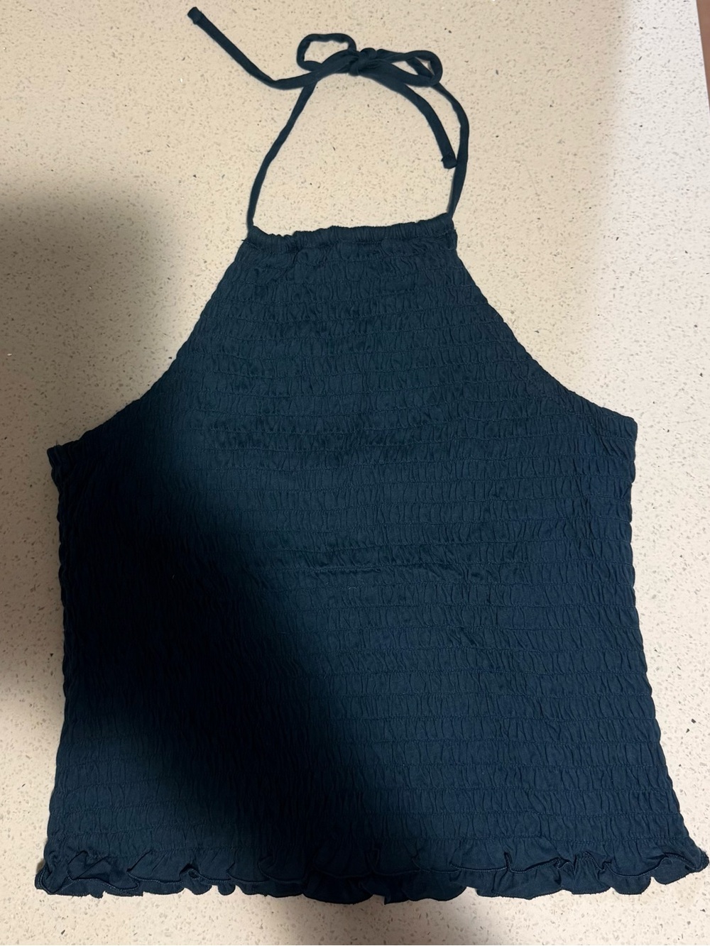Old Navy Navy Blue Smocked Halter Tank Top
